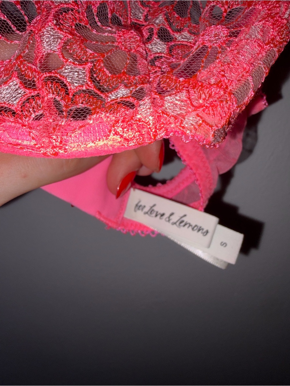 For Love And Lemons Neon Pink Lace Bra - Picture 2 of 4